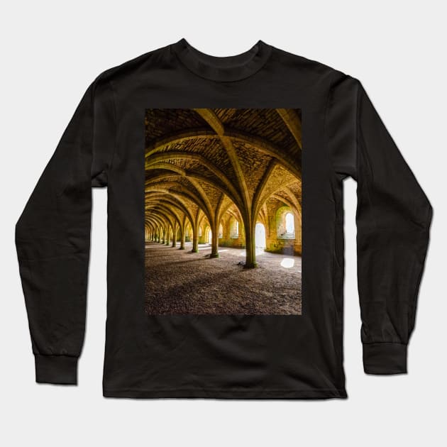 The Vaulted Cellarium, Fountains Abbey Long Sleeve T-Shirt by BrianPShaw